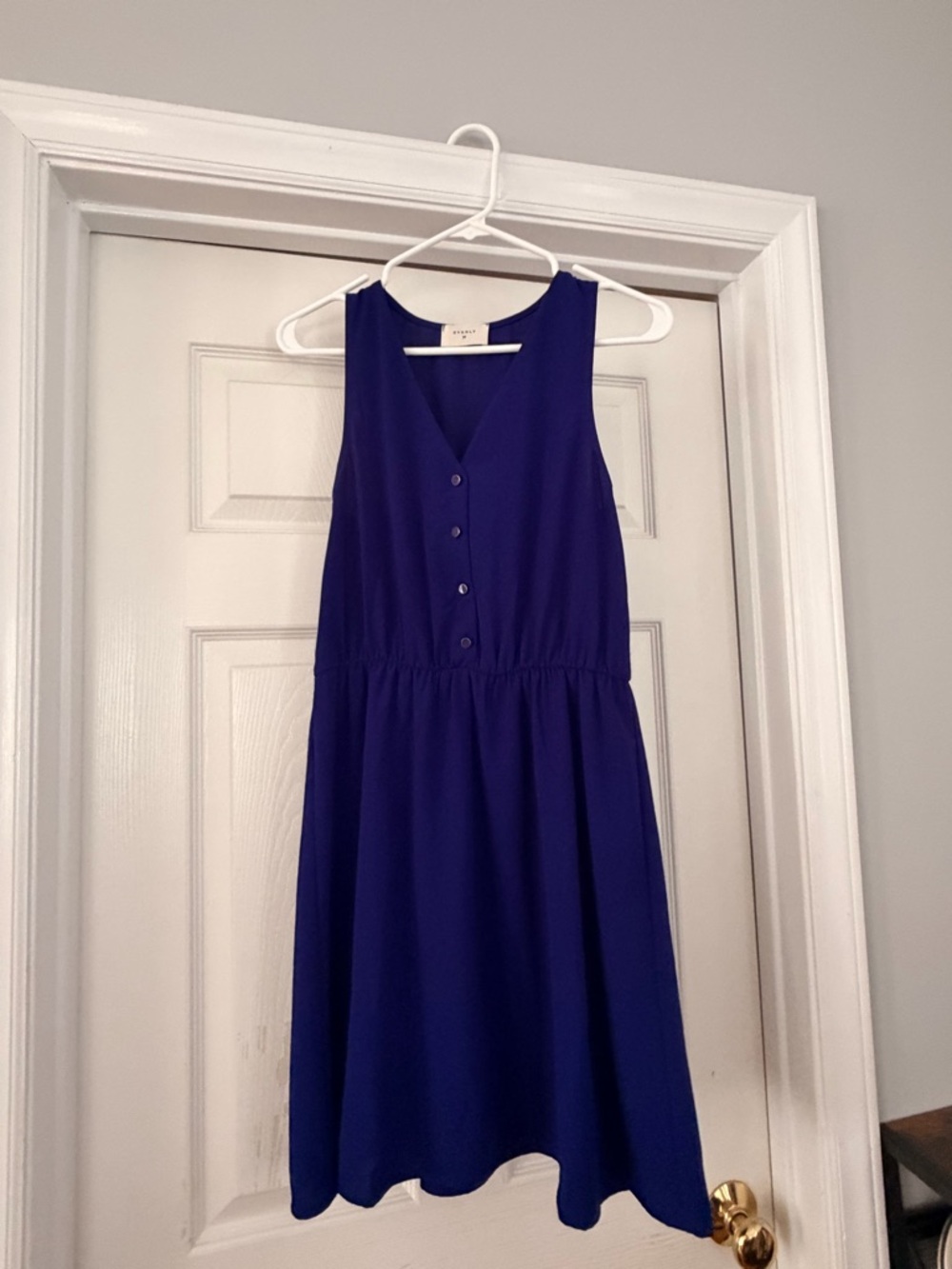 Everly Sleeveless V-Neck Button Front Dress in Deep Blue